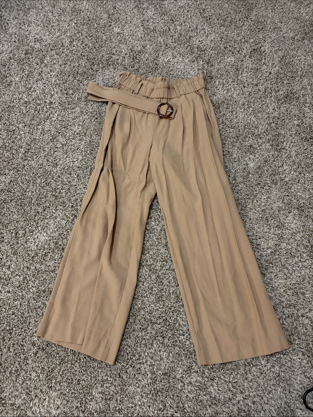 Ann Taylor Camel Wide-Leg Paperbag Pants with Belt
